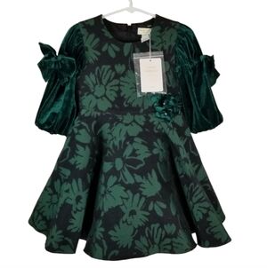 David Charles Girls 2 YRS Green Brocade Dress Jacquard Special Occasion Holiday